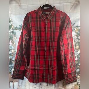 Old Navy Size:XL Men Long Sleeve Shirt Button Up Plaid HolidayTop Red98% Cotton